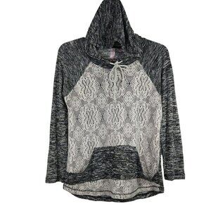 No Boundaries Knit Hooded Top Juniors Size XL 15-17 Space Dye White Black